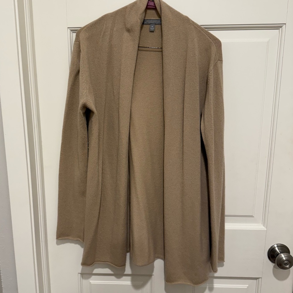 Neiman Marcus Tan Draped Cashmere Cardigan